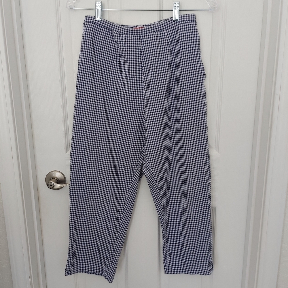 Liz & Co Stretchy Blue/White Checkered Capri Pants Medium